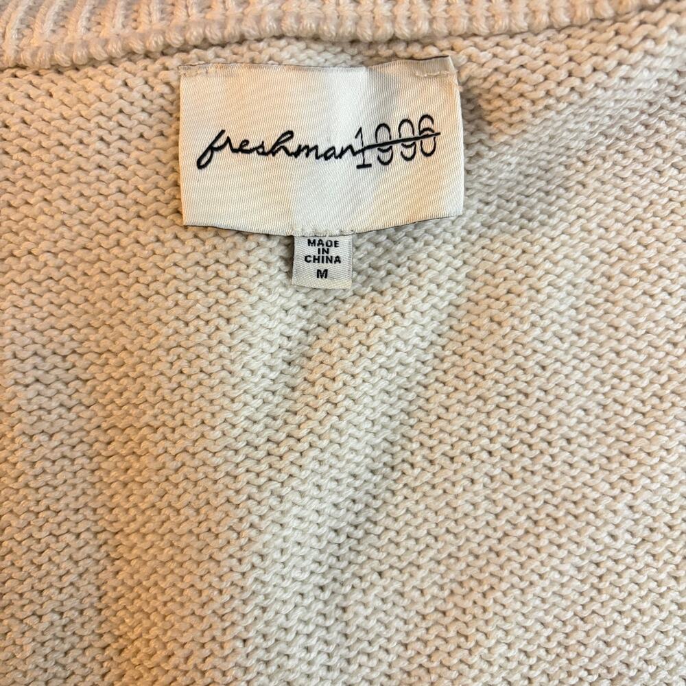 Freshman 1996 Cream & Navy Knit Short Sleeve Cardigan | Gold Button | Women’s M - Picture 9 of 10
